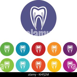 Dente sezione impostare le icone in colori diversi isolati su sfondo bianco Illustrazione Vettoriale