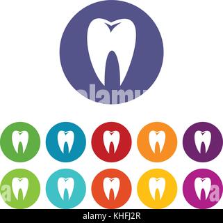 Dente le icone di set di colori diversi isolati su sfondo bianco Illustrazione Vettoriale