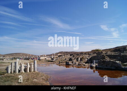 Le rovine di delos island a Mykonos, Grecia Foto Stock