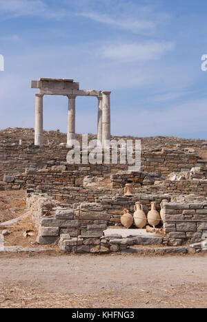 Le rovine di delos island a Mykonos, Grecia Foto Stock