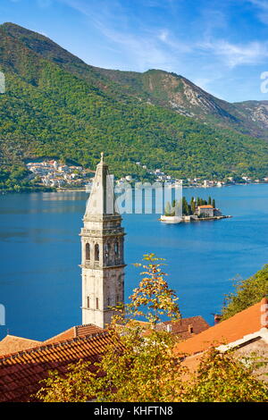 San Nicola campanile, Perast, Kotor Bay, Montenegro Foto Stock
