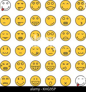 Giallo linea sottile set emoji Illustrazione Vettoriale