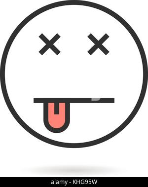Morto di una linea sottile gli Emoji icona con ombra Illustrazione Vettoriale