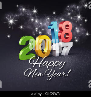 Colorato 2018 Anno nuovo tipo sopra 2017 stelle scintillanti e saluti, su una festosa sfondo nero - 3d illustrazione Foto Stock