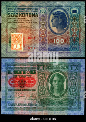 CZE-4a-Republika Ceskoslovenska-100 Korun (1919, problema provvisorio) Foto Stock