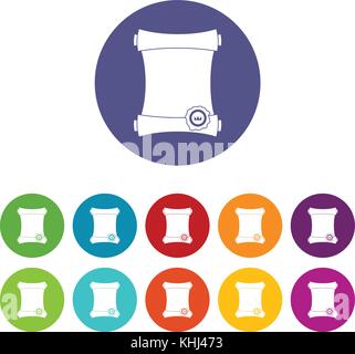 Scorrimento della carta con sigillo di cera impostare le icone Illustrazione Vettoriale