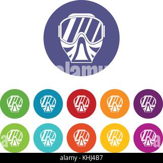 Maschera di paintball impostare le icone Illustrazione Vettoriale