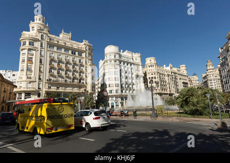 Valencia Spagna. 25 ottobre 2017: La Piazza del Municipio è il nome dato a una delle piazze più importanti e centrali della città di Valencia Foto Stock