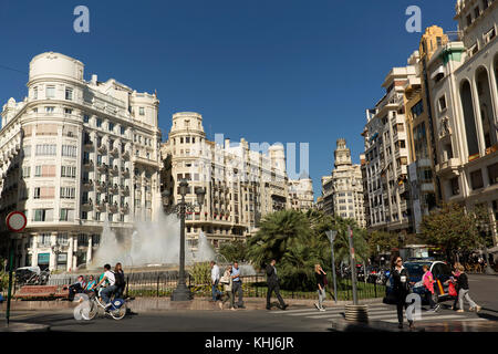 Valencia Spagna. 25 ottobre 2017: La Piazza del Municipio è il nome dato a una delle piazze più importanti e centrali della città di Valencia Foto Stock