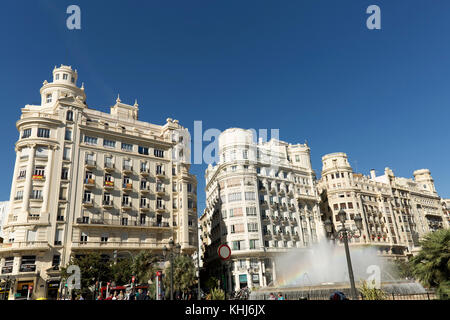 Valencia Spagna. 25 ottobre 2017: La Piazza del Municipio è il nome dato a una delle piazze più importanti e centrali della città di Valencia Foto Stock