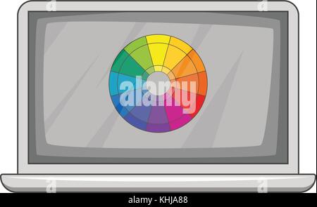 Computer portatile con la stampa di tavolozza, icona di stile cartoon Illustrazione Vettoriale