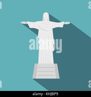 Cristo redentore statua icona, stile piatto Illustrazione Vettoriale