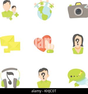 La comunicazione in internet set di icone, stile cartoon Illustrazione Vettoriale