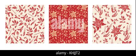 Seamless rosso set floreali Illustrazione Vettoriale