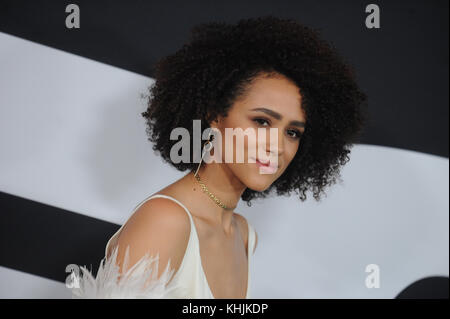 New york, ny - aprile 08: Nathalie emmanuel assiste "il destino del Furioso' new york premiere al Radio City Music Hall su aprile 8, 2017 in new york city people: Nathalie emmanuel trasmissione ref: mnc1 Foto Stock