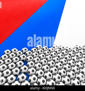 La Russia soccer background / 3d illustrazione di palloni da calcio sulla federazione russa bandiera Foto Stock