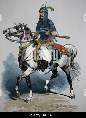 Kusdish popolo curdo. horseman. antica Persia. incisione del XIX secolo. Foto Stock