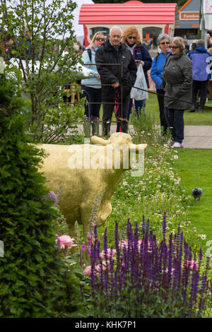 I membri del pubblico la visualizzazione di "esperienza del Peak District & Derbyshire Giardino' - RHS Chatsworth Flower Show, la Chatsworth House, Derbyshire, Inghilterra, Regno Unito. Foto Stock