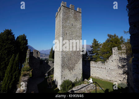 Castello di Vezio torre di avvistamento, Varenna, Lecco Lombardia, Italia. Foto Stock