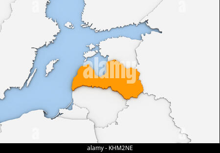 3D render di astratta mappa della lettonia evidenziata in arancione Foto Stock