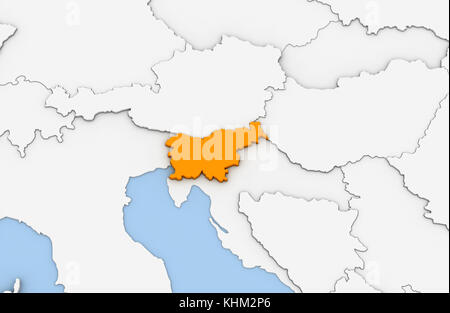 3D render di astratta mappa di slovenia evidenziata in arancione Foto Stock