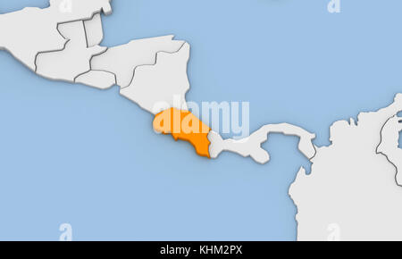 3D render di astratta mappa di Costa Rica evidenziata in arancione Foto Stock