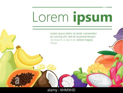 Maturi frutti tropicali e fette insieme realistico con immagini isolate di mango pitaya papaia noce di cocco e di granadiglie illustrazione vettoriale isolati su whi Illustrazione Vettoriale