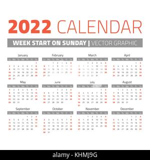 Semplice 2022 anno di calendario Illustrazione Vettoriale