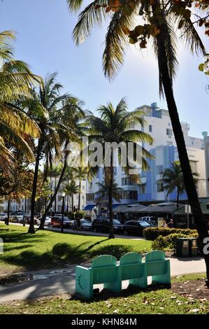 Edificio Art deco volti e design in South Beach, Miami, Florida, Stati Uniti d'America. Foto Stock