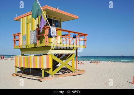 Edificio Art deco volti e design in South Beach, Miami, Florida, Stati Uniti d'America. Foto Stock