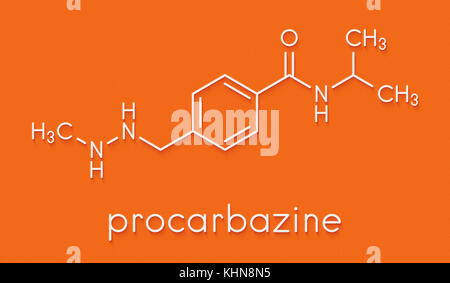 Procarbazina cancro molecola di farmaco. agente alchilante utilizzato nel trattamento del linfoma di Hodgkin e glioblastoma brain cancer. formula scheletrico. Foto Stock