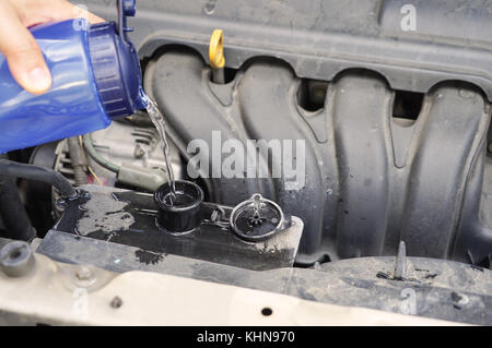 Il liquido di raffreddamento checkup automobile motore sporco Foto Stock