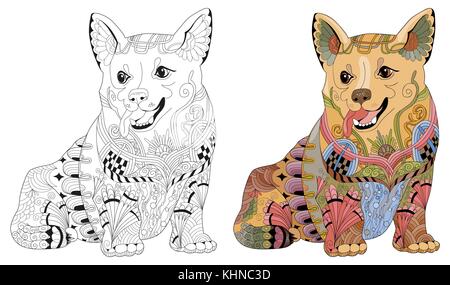 Zentangle cane stilizzato. disegnati a mano decorativo illustrazione vettoriale Illustrazione Vettoriale