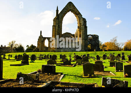 Bolton Abbey,monastero,n Yorkshire Dales,BREAK,motivi,XII secolo,rovine,,grave yard,fiume wharfe,Regno Unito, Gran Bretagna Foto Stock