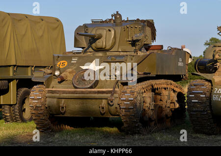 Stuart M5A1 serbatoio, US Army WW2 marcature, Cosby vittoria mostra, UK. Foto Stock