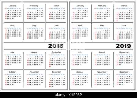 Calendario modello 2018, 2019 Illustrazione Vettoriale