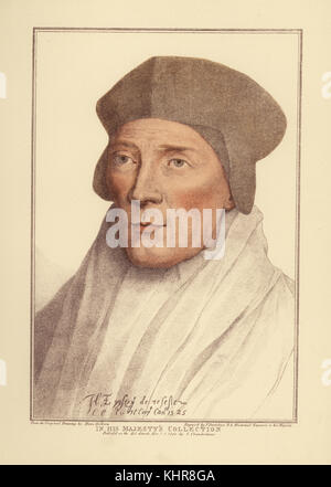 John Fisher, Vescovo di Rochester (1469-1535). Handcolored incisione su rame da Francesco Bartolozzi dopo Hans Holbein da facsimili di disegni originali di Hans Holbein, Hamilton, Adams, Londra, 1884. Foto Stock