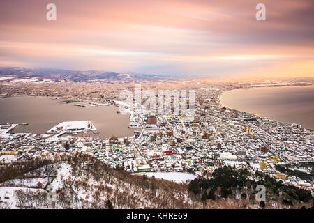 Hakodate, Hokkaido, Giappone alba skyline in inverno. Foto Stock