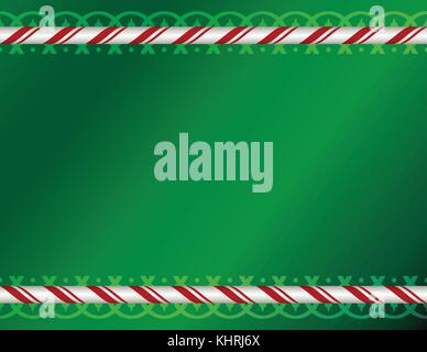 Un verde natale sfondo con candy cane e bordi decorativi illustrazione. EPS vettoriali 10 disponibili. Illustrazione Vettoriale