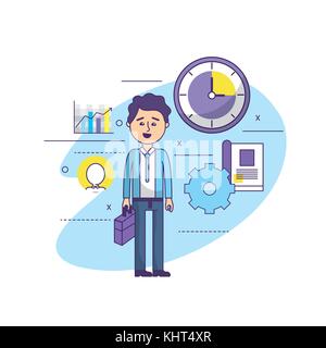 Imprenditore con brieafcase nelle mani e processo di ingranaggio Illustrazione Vettoriale