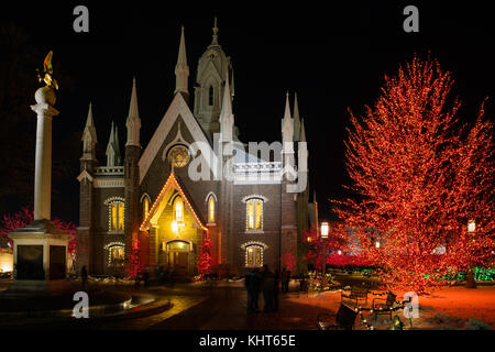 Assembly Hall a Natale, Temple Square, Salt Lake City, Utah Foto Stock