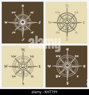 Set di windroses o compass rose emblema. illustrazione vettoriale Illustrazione Vettoriale