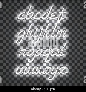 Incandescente al neon bianca minuscola font script Illustrazione Vettoriale