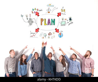 Il team Aziende di indicare un progetto di business. concetto di idea creativa e il lavoro di squadra Foto Stock