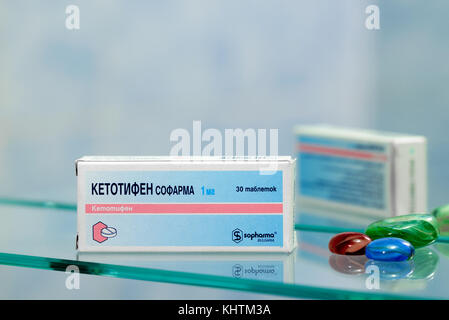 Kiev - Ucraina - agosto 27, 2017 - ketotifene sopharma è un tipo di farmaco di asma che può ridurre la frequenza, la gravità e la durata dell'asma sy Foto Stock