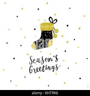 Scheda di natale con calza e disegnati a mano scritte, natale elementi di design Illustrazione Vettoriale