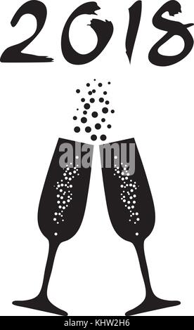 Illustrazione vettoriale di felice anno nuovo 2018 sfondo con bicchieri di champagne. Illustrazione Vettoriale