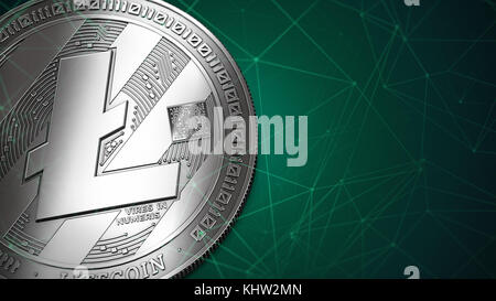Primo piano su Litecoin (LTC) con il copyspace sulla destra dove è possibile posizionare il testo o il grafico. Perfetto per la stampa. Rendering 3D. Foto Stock