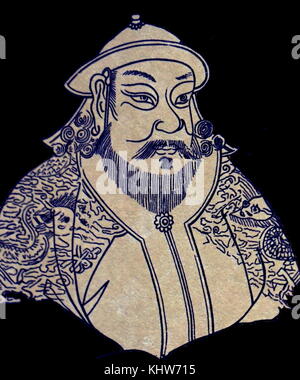 Ritratto di Kublai Khan (1215-1294) il quinto Khagan dell'Impero Mongolo. Egli fondò la dinastia Yuan in Cina come una conquista dinastia, e governate come il primo imperatore Yuan. Datata xiii secolo Foto Stock