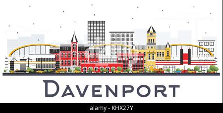 Davenport iowa skyline con edifici di colore isolato su sfondo bianco. illustrazione vettoriale. business viaggi e turismo illustrazione Illustrazione Vettoriale